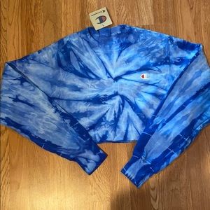 Tie Dye Blue Champion Cropped Sweatshirt